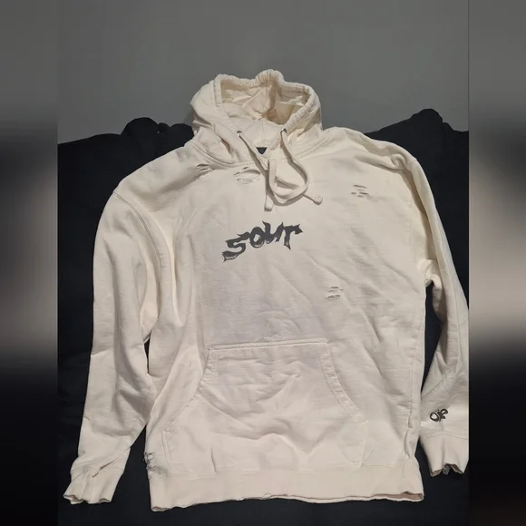 Cream Graphic Hoodie with Black Design - Picture 3 of 5